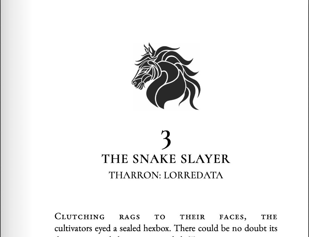 Numbered chapter with title, POV label, and location label, plus alternating artwork. Numbered chapter with title, POV label, and location label, plus alternating artwork.